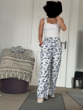 Abercrombie & Fitch Linen Blend Tropical Print Wide Leg Pants Size S